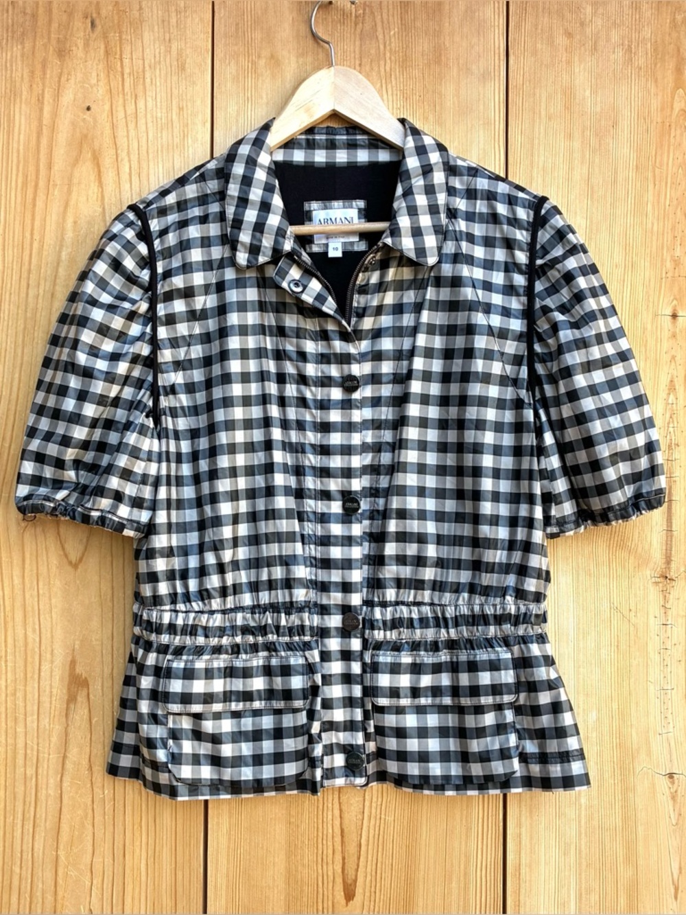 Armani Collezioni Short Sleeve Checked Jacket Sz 10